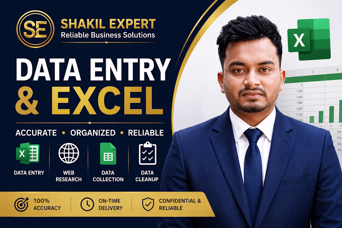 Cover image for Data Entry & Excel Spreadsheet Management