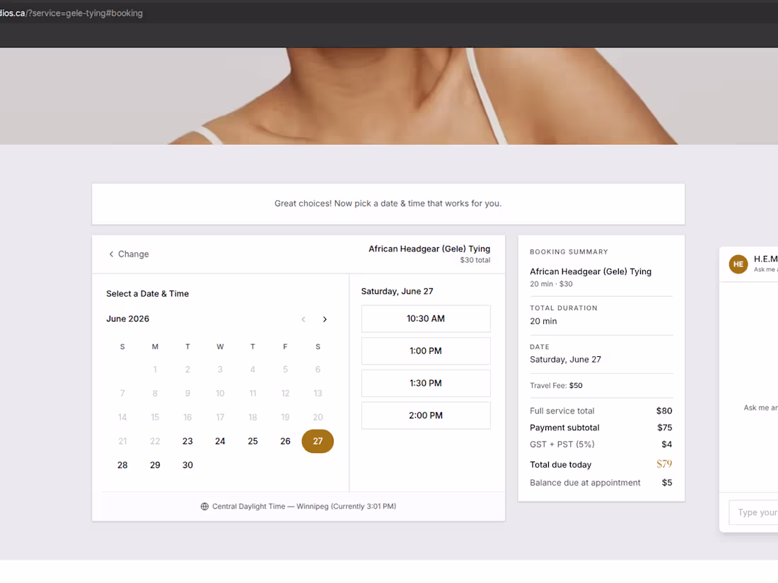 Cover image for H.E.M Studios: custom booking system (live client, moved off...