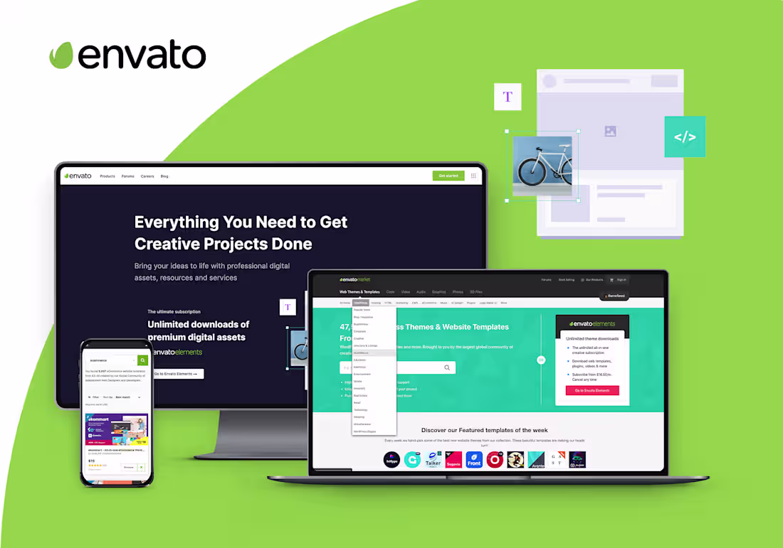 Cover image for WordPress themes, web templates and more.