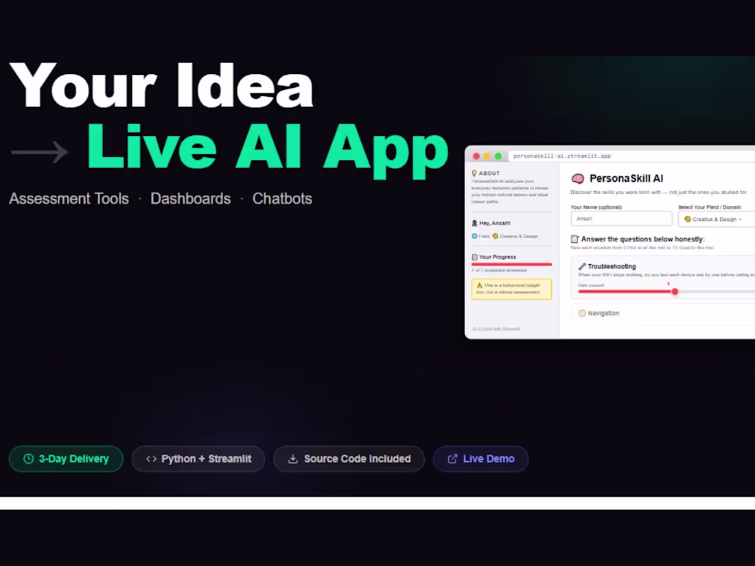 Cover image for Custom AI Web App — Assessment, Quiz & Career Tools