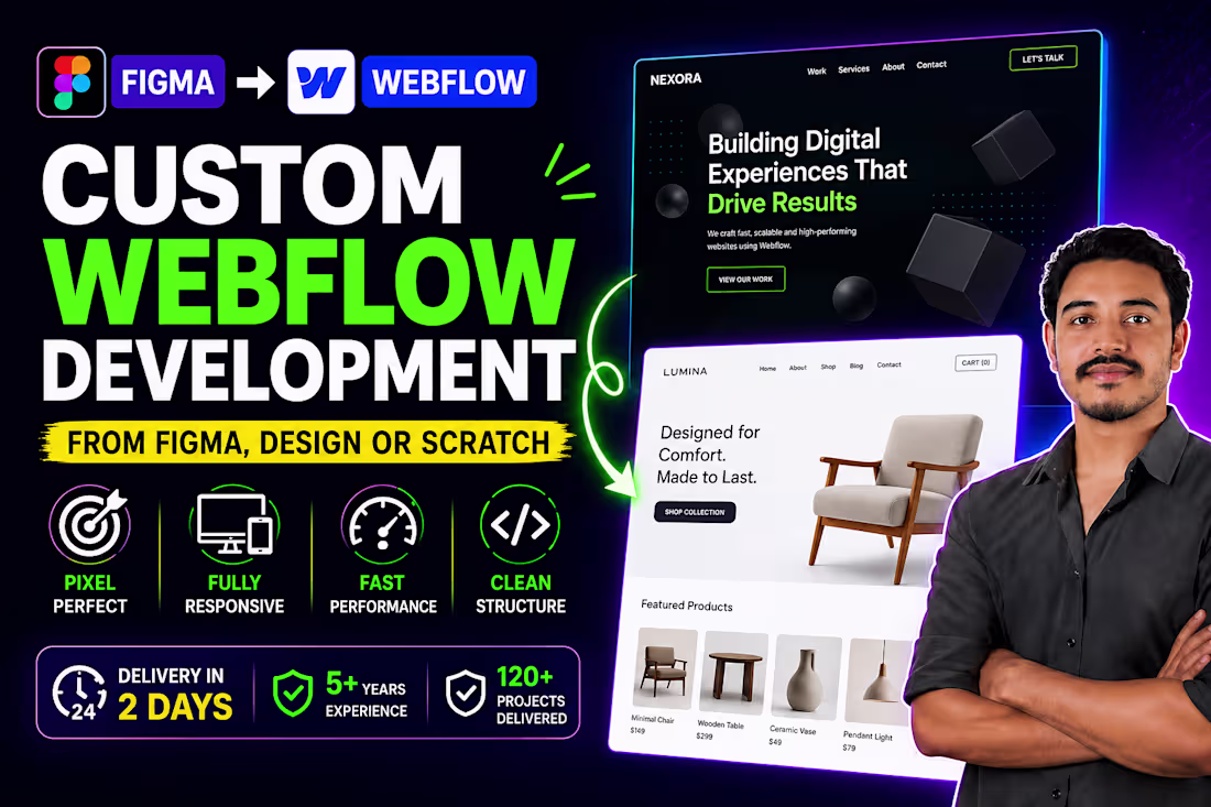 Cover image for I will design, redesign, or develop responsive webflow website