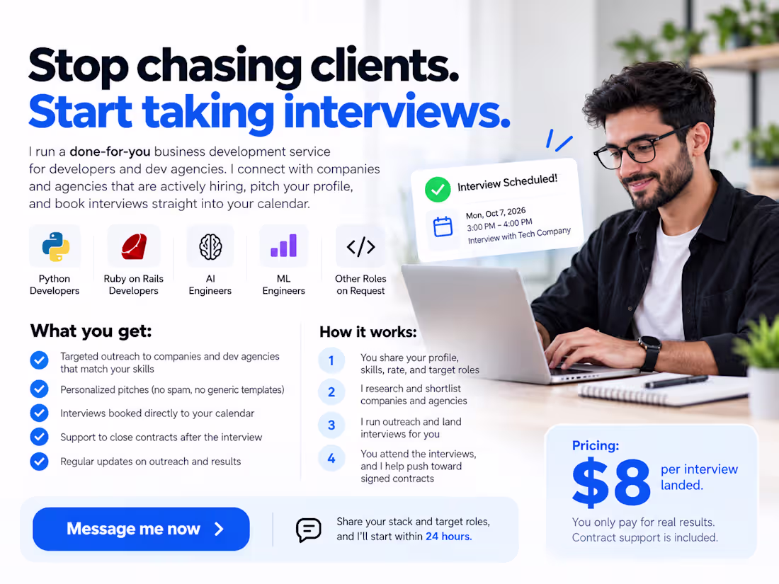 Cover image for Business Development: Interviews & Contracts for Dev Talent