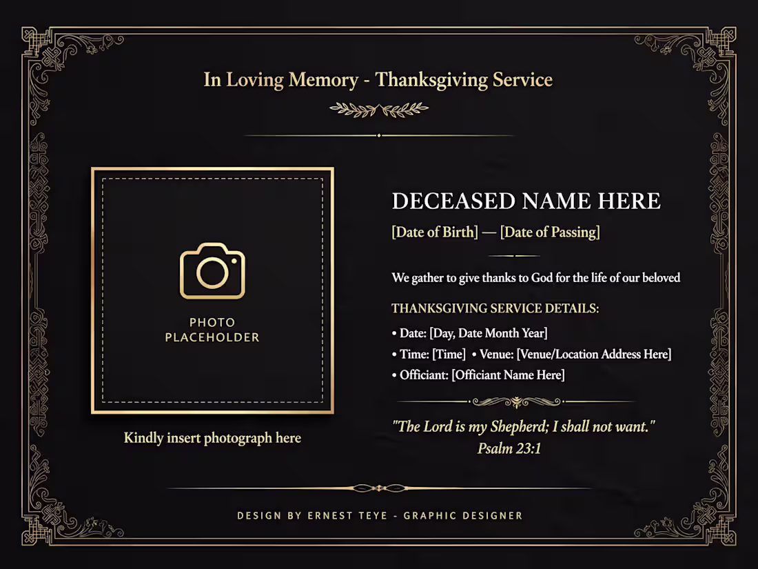 Cover image for Memorial Thanksgiving Flyer - Luxury Black and Gold Design