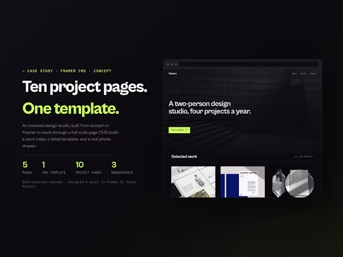 Cover image for Fathom — Framer studio site (concept)
