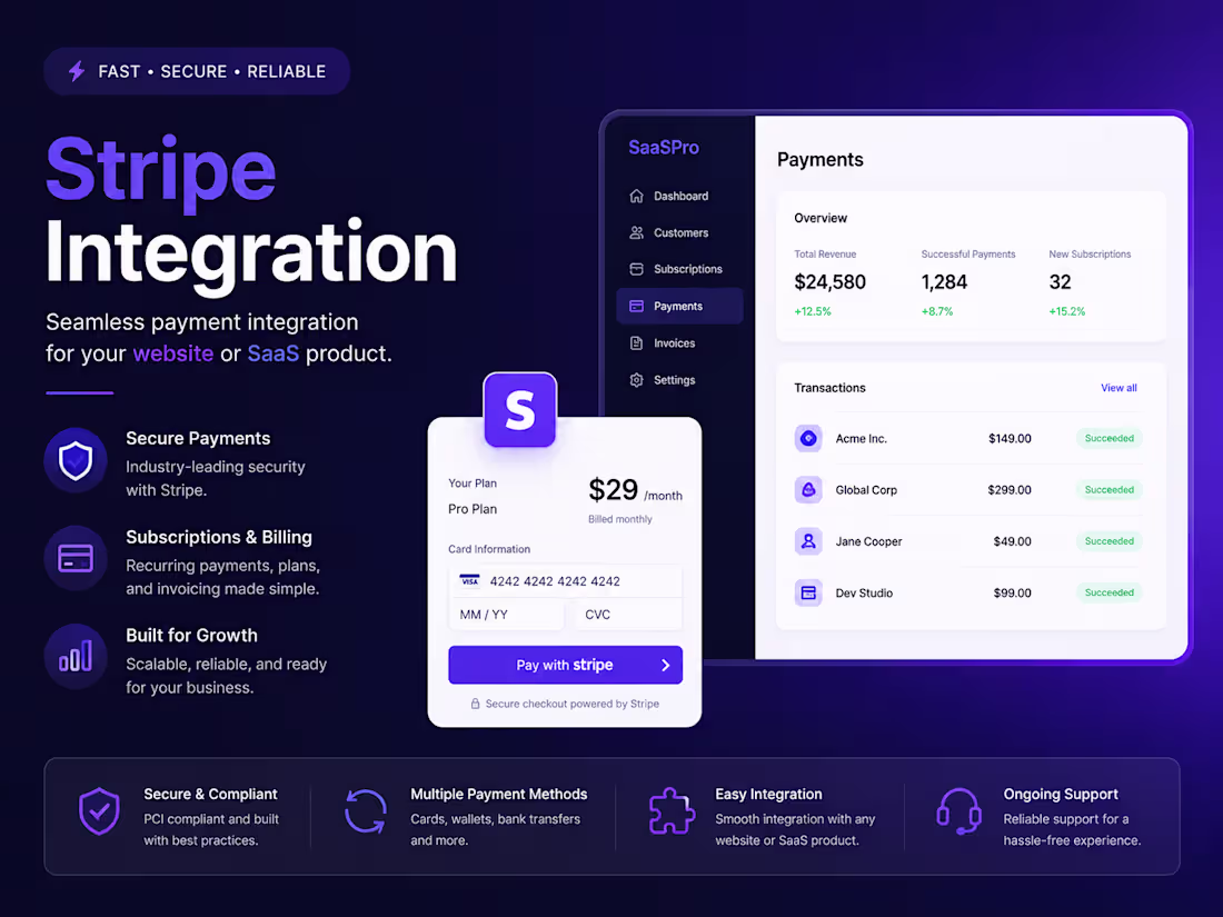 Cover image for Payment/Stripe Integration for SaaS & Websites