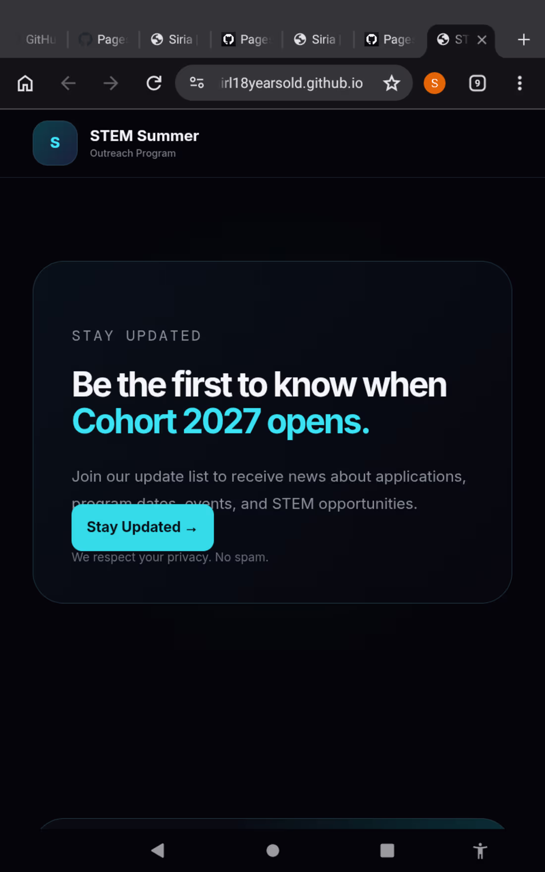 Cover image for STEM Summer Outreach program website