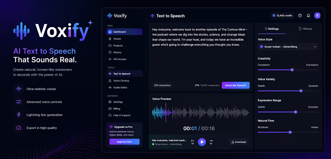 Cover image for Voxify | AI Text-to-Speech Platform
Built