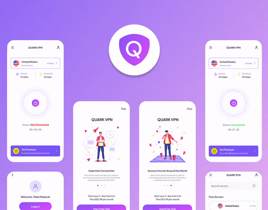 Cover image for Quark- VPN Mobile App UI/UX on Behance