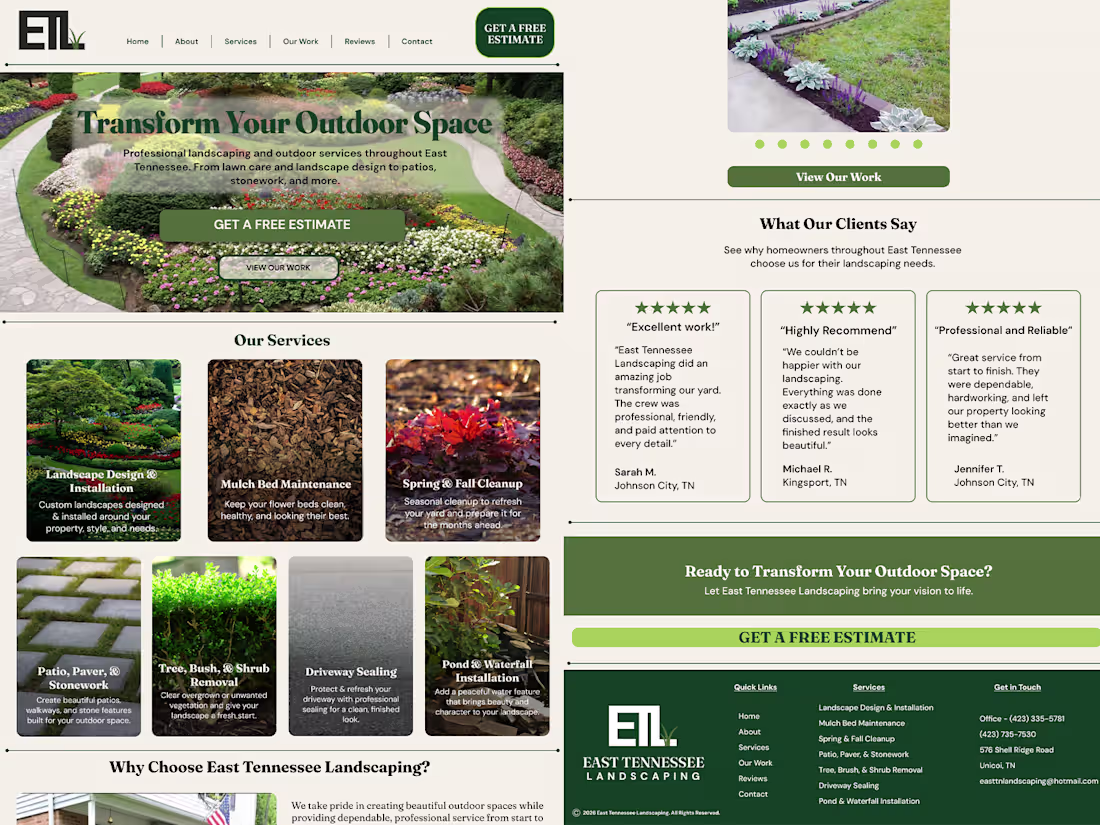 Cover image for East Tennessee Landscaping Rebrand and Website Design