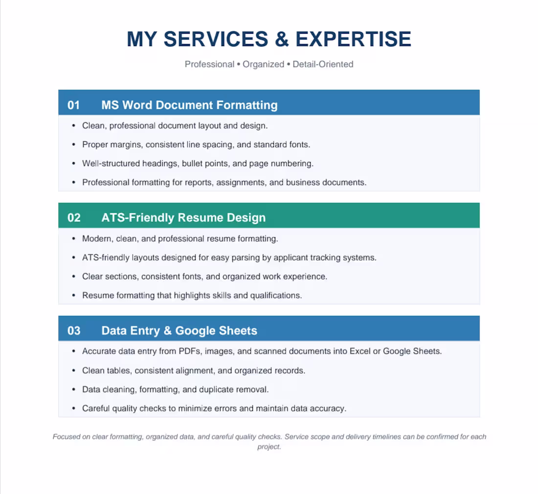 Cover image for Professional Services Overview | MS Word Formatting, ATS Res...