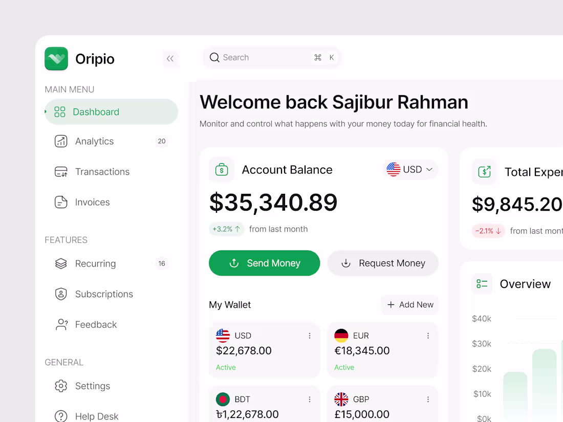 Cover image for Oripio - Fintech Dashboard