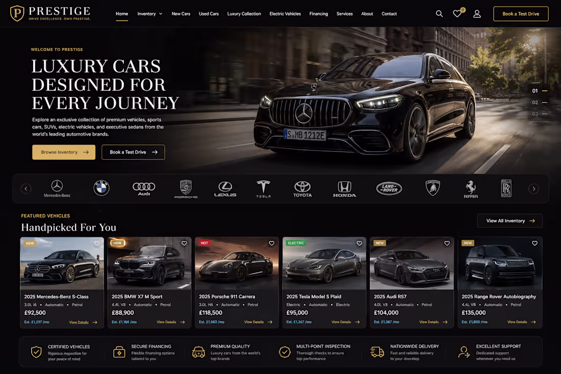 Cover image for PRESTIGE – Luxury Car Dealership