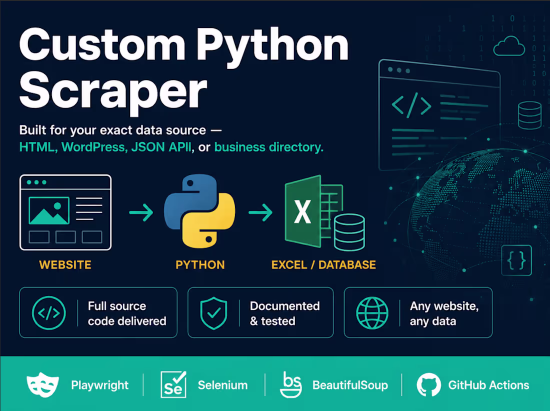 Cover image for Custom Python Scraper Built for Your Desired Website