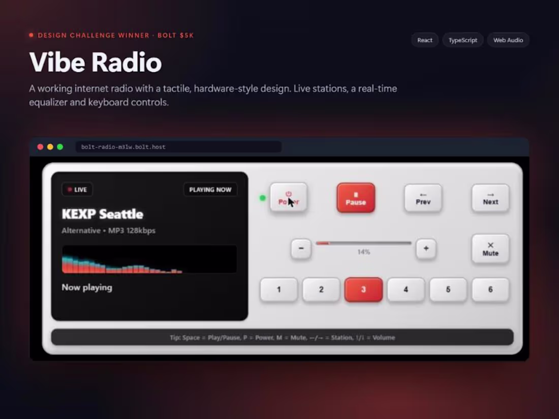 Cover image for Vibe Radio – Bolt $5K Design Challenge Winner