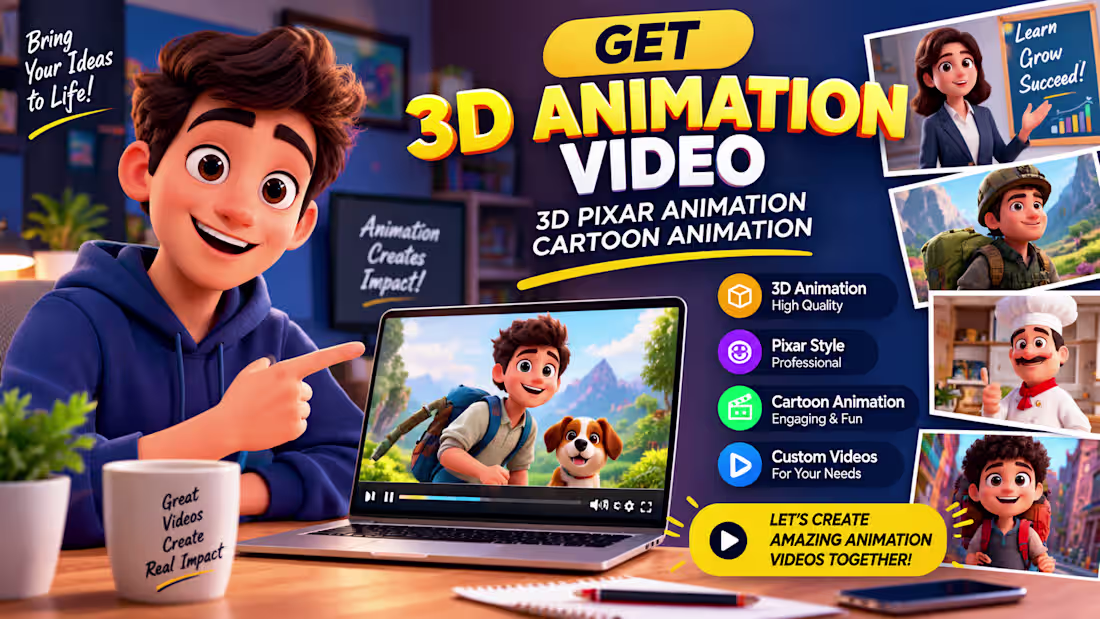Cover image for get 3d animation video 3d pixar animation cartoon animation