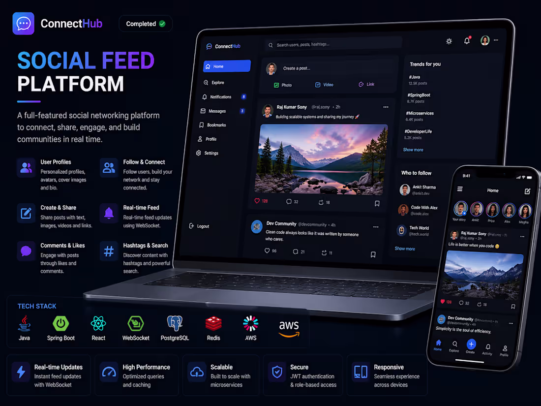 Cover image for Social Feed Platform 🌐
Designed and