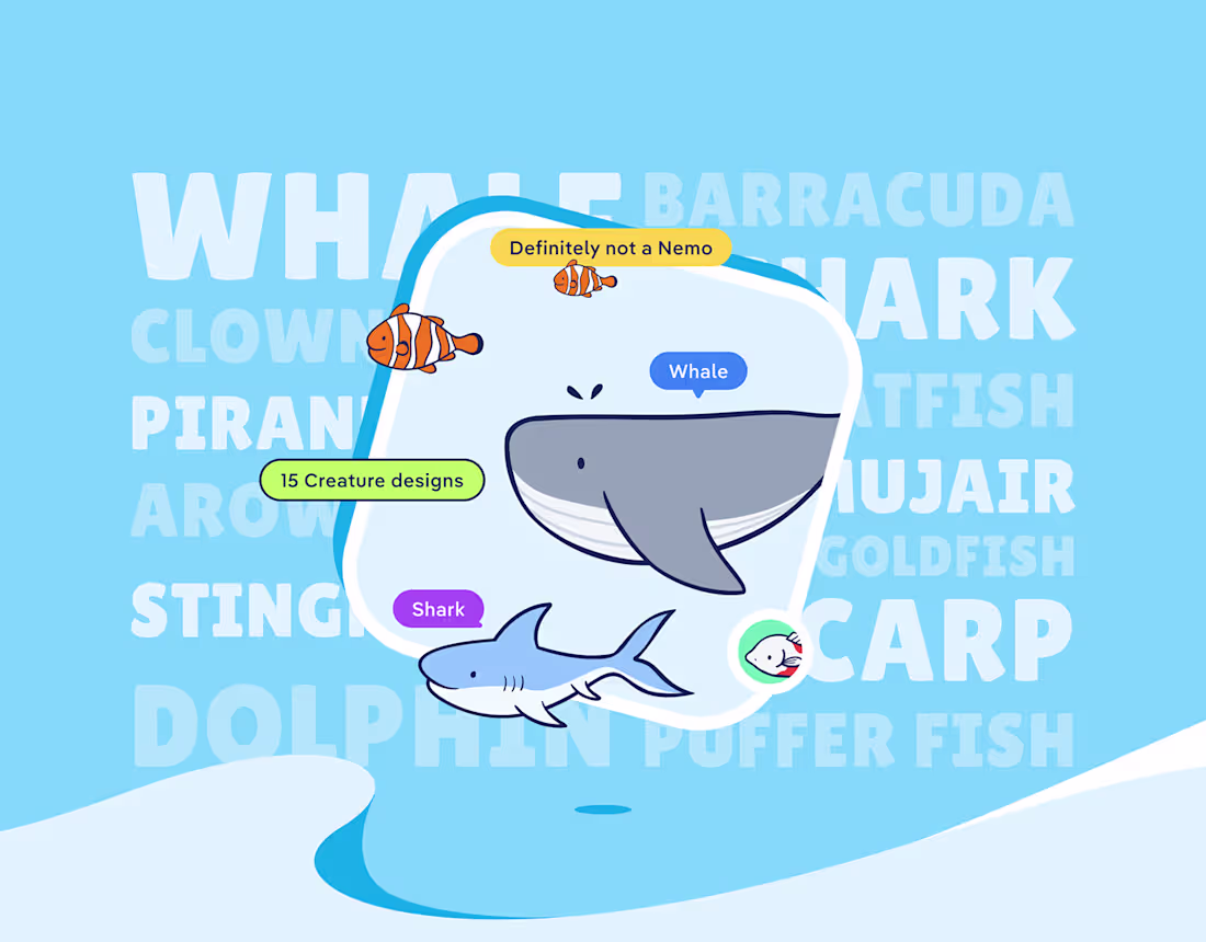 Cover image for Cute Fishes, Whale and Dolphin Illustrations