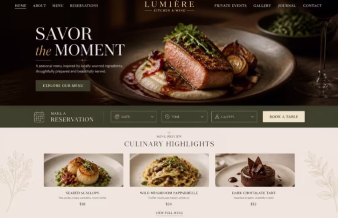 Cover image for Luxury Restaurant Website
Elegant restaurant website