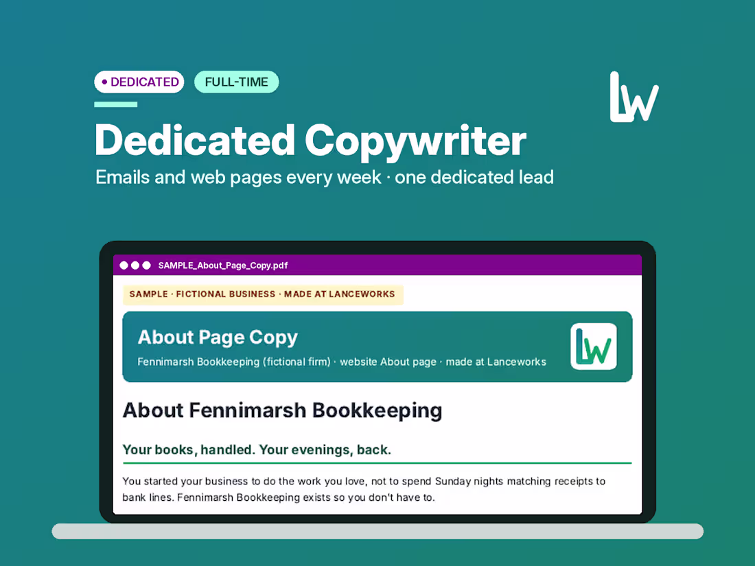 Cover image for Hire a Dedicated Copywriter | Full-Time 40 hrs/wk