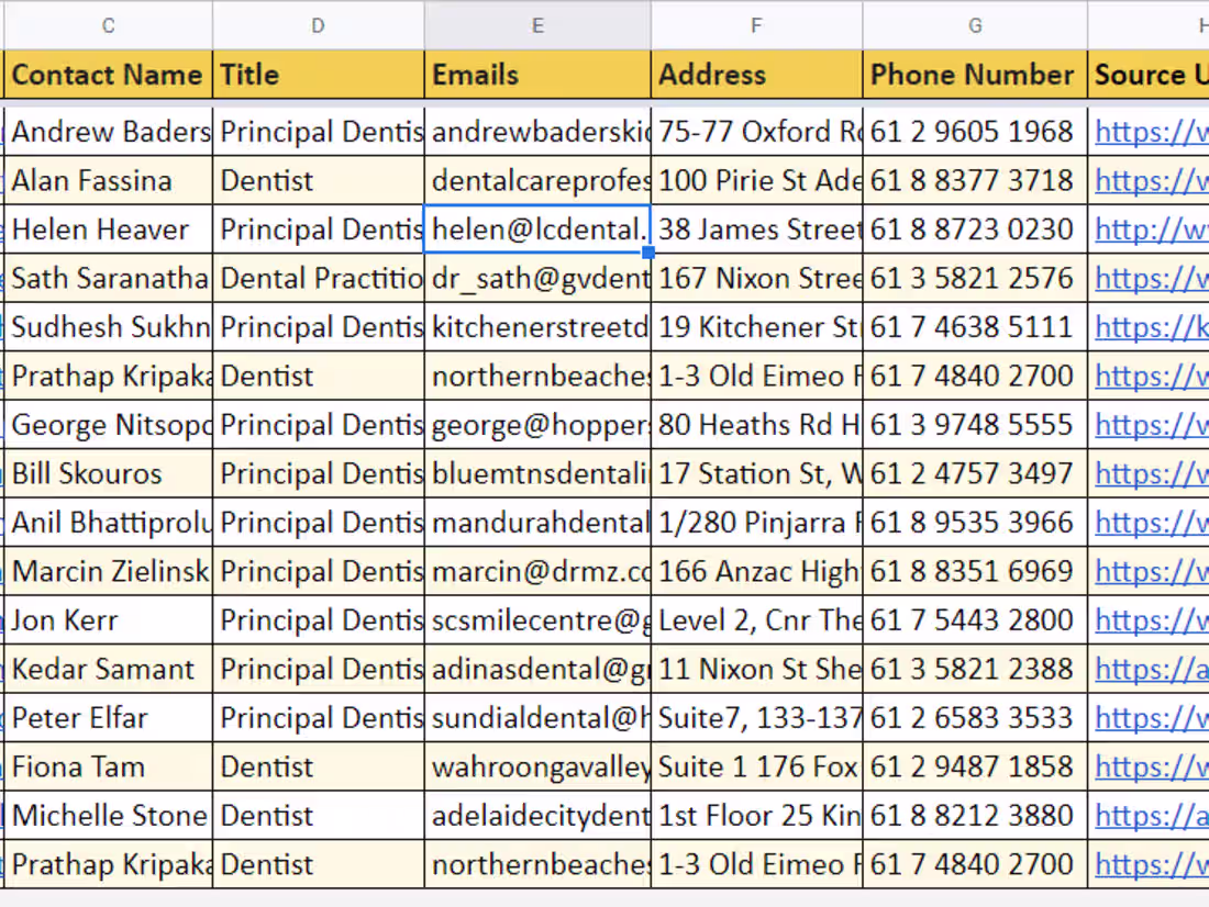 Cover image for AUS Dental Practice leads with their contact information