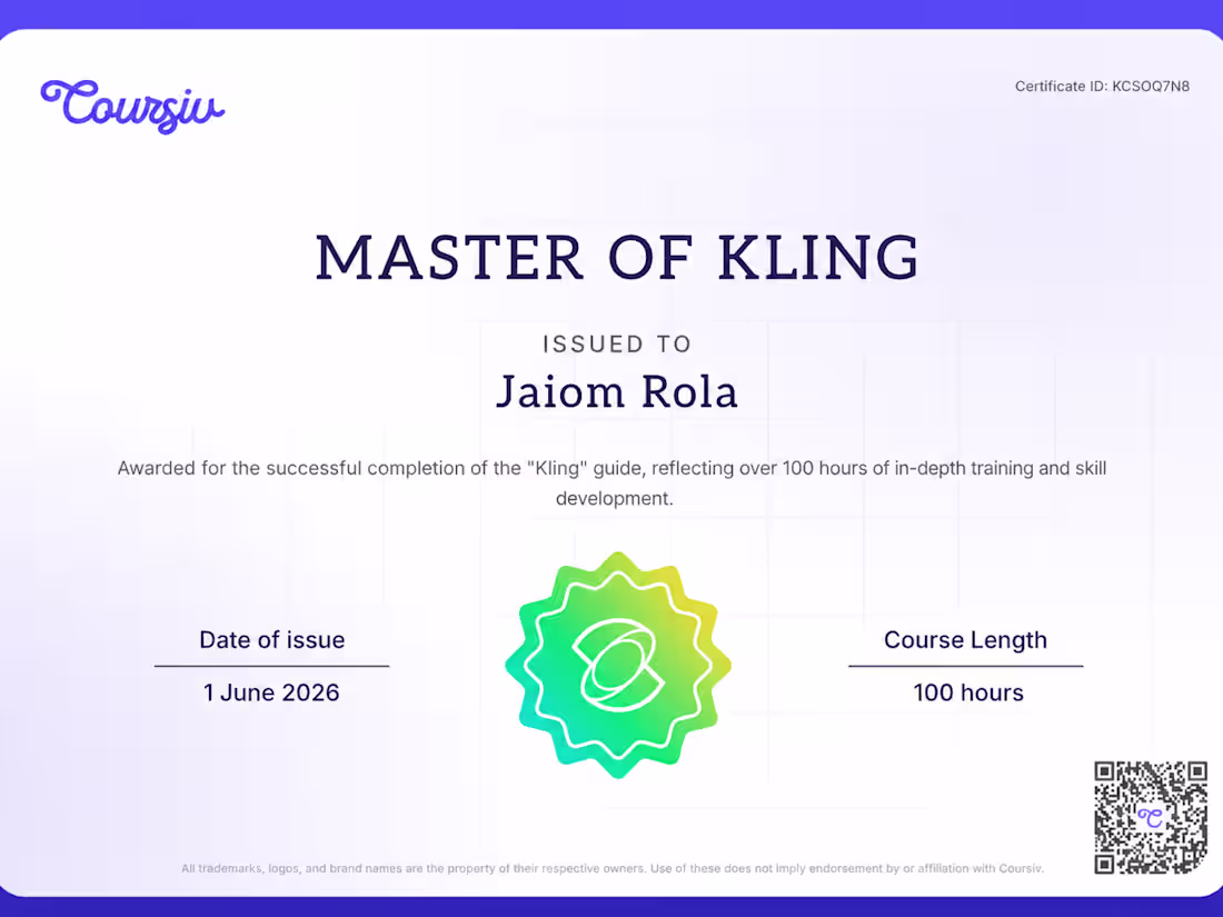 Cover image for Completed Kling AI Learning &