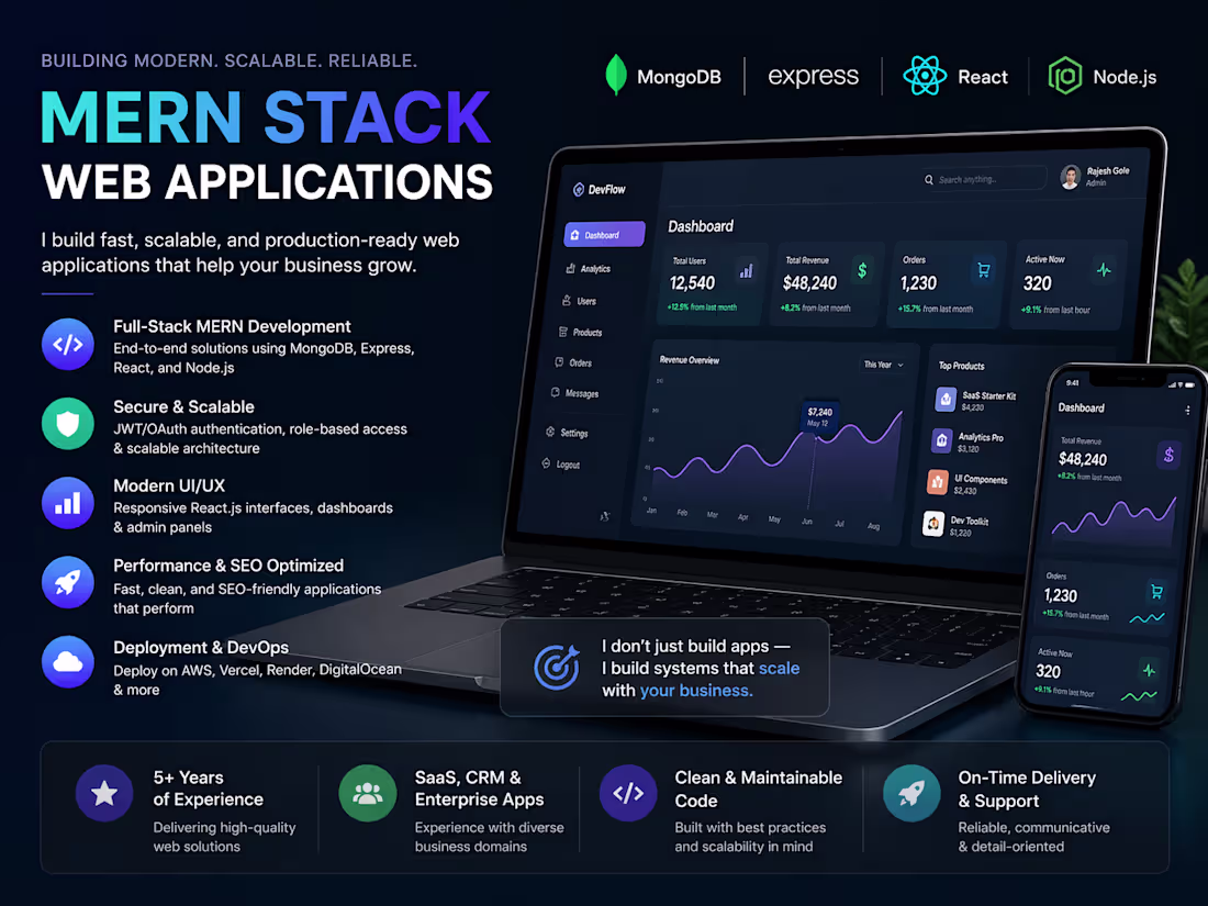 Cover image for Full Stack Web App Development | Scalable SaaS & APIs