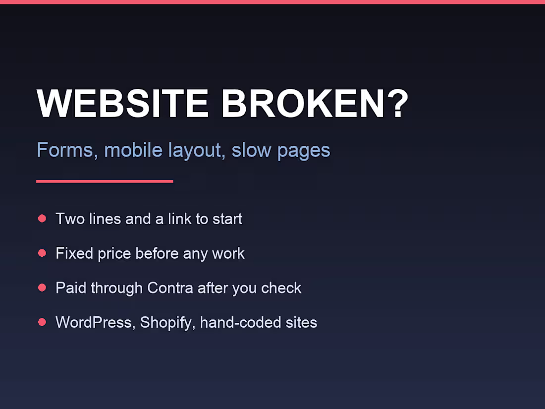 Cover image for Website Fix: Broken Form, Mobile Layout or Slow Page