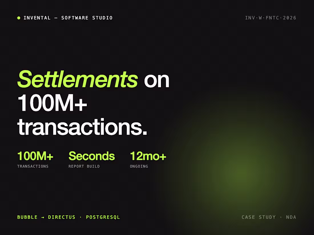 Cover image for Fintech settlements dashboard — 100M+ transactions