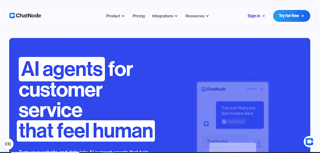 Cover image for ChatNode.ai | AI-powered Support Chatbot