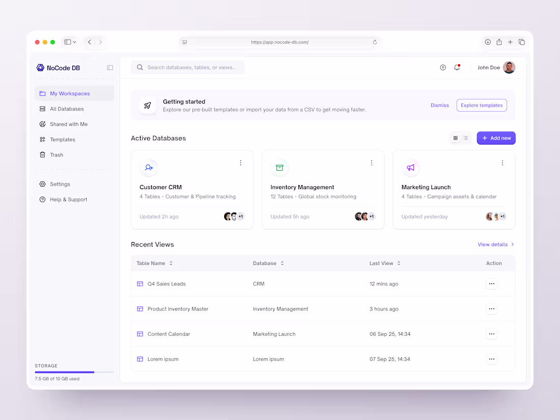 Cover image for NoCode DB Dashboard