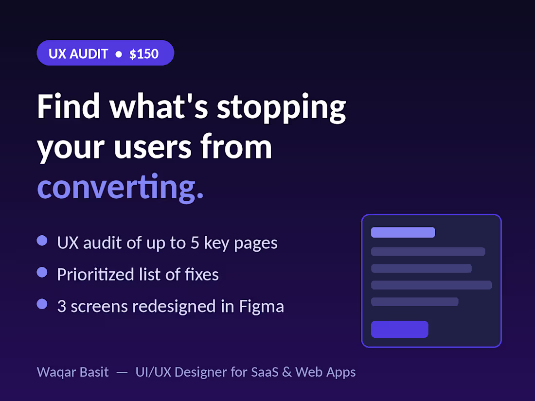 Cover image for UX Audit + 3 Redesigned Screens for Your SaaS or Website