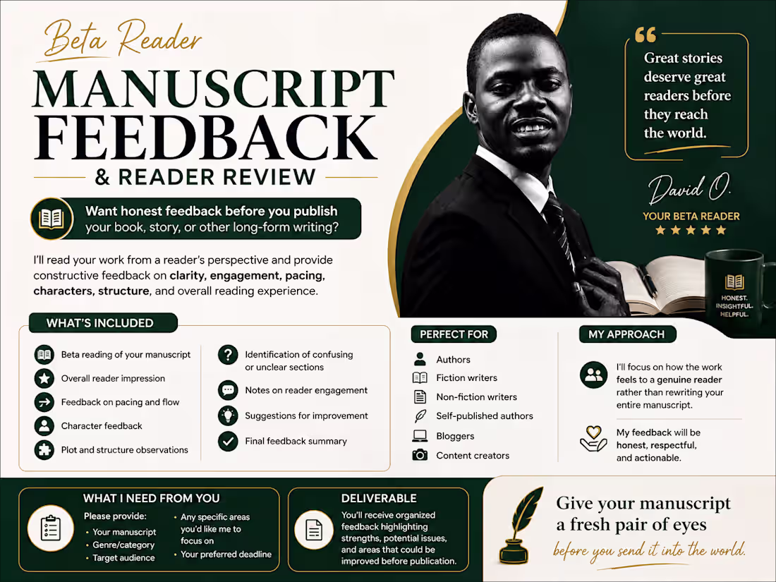 Cover image for Beta Reader — Manuscript Feedback & Reader Review