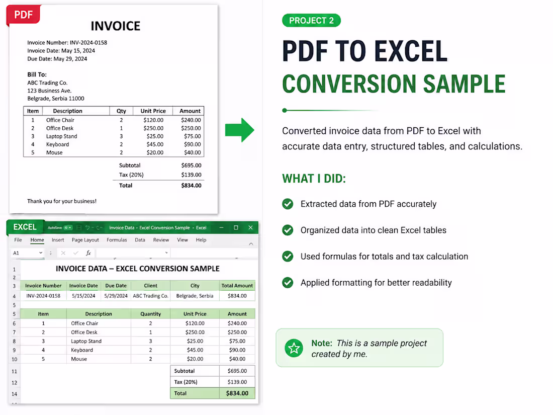 Cover image for PDF to Excel Conversion & Data Formatting