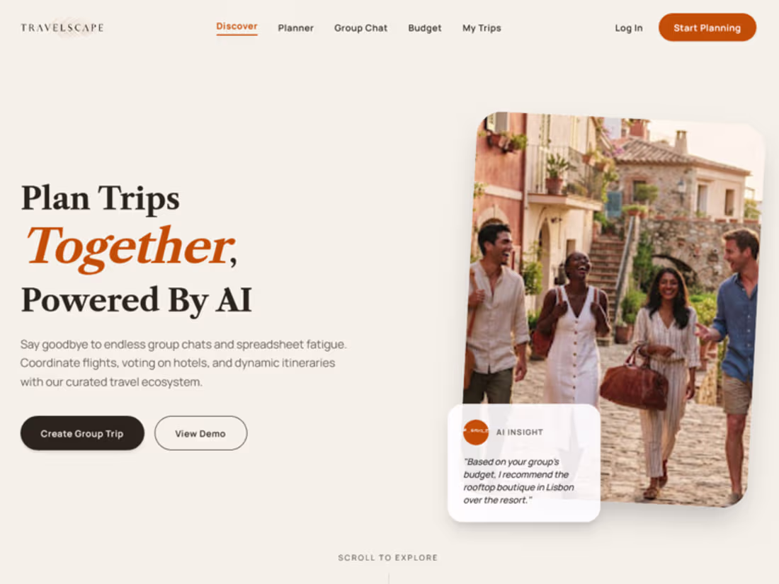 Cover image for Travelscape • AI-Powered Group Travel Planning App