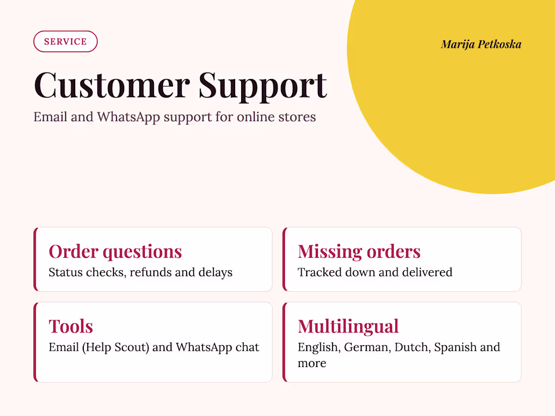Cover image for Customer Service for Online Stores (Email and WhatsApp chat)