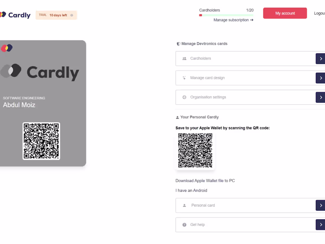 Cover image for Cardly (Apple wallet based digital