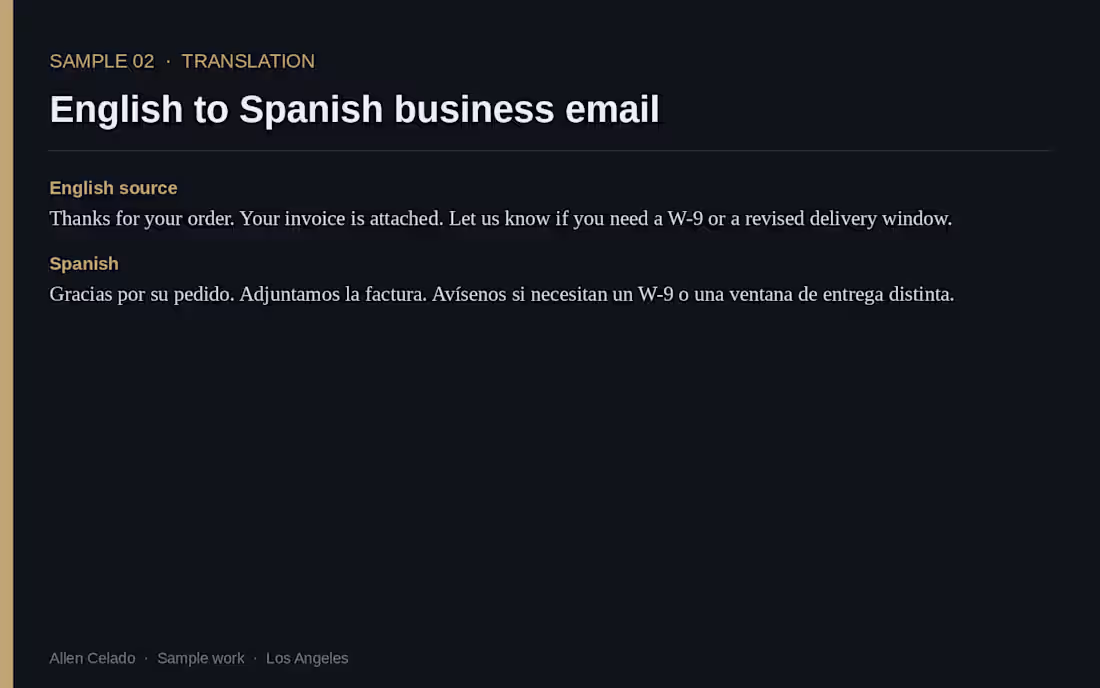 Cover image for English to Spanish business email