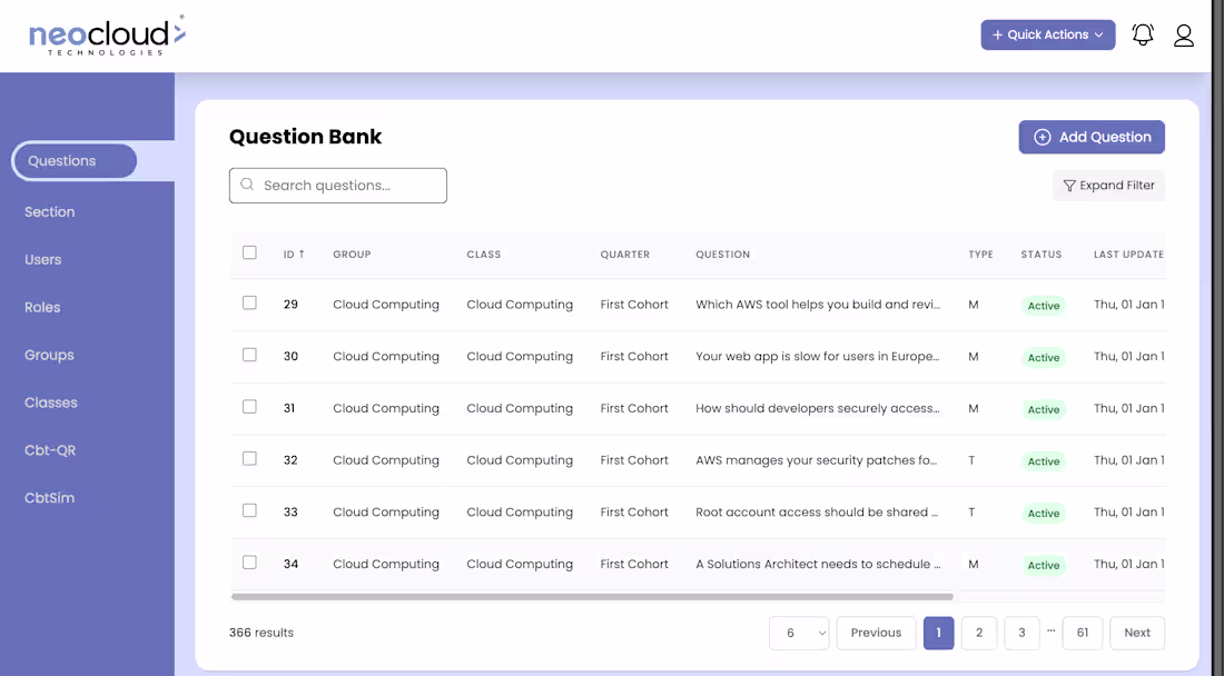 Cover image for Development of a Question Bank Management System
