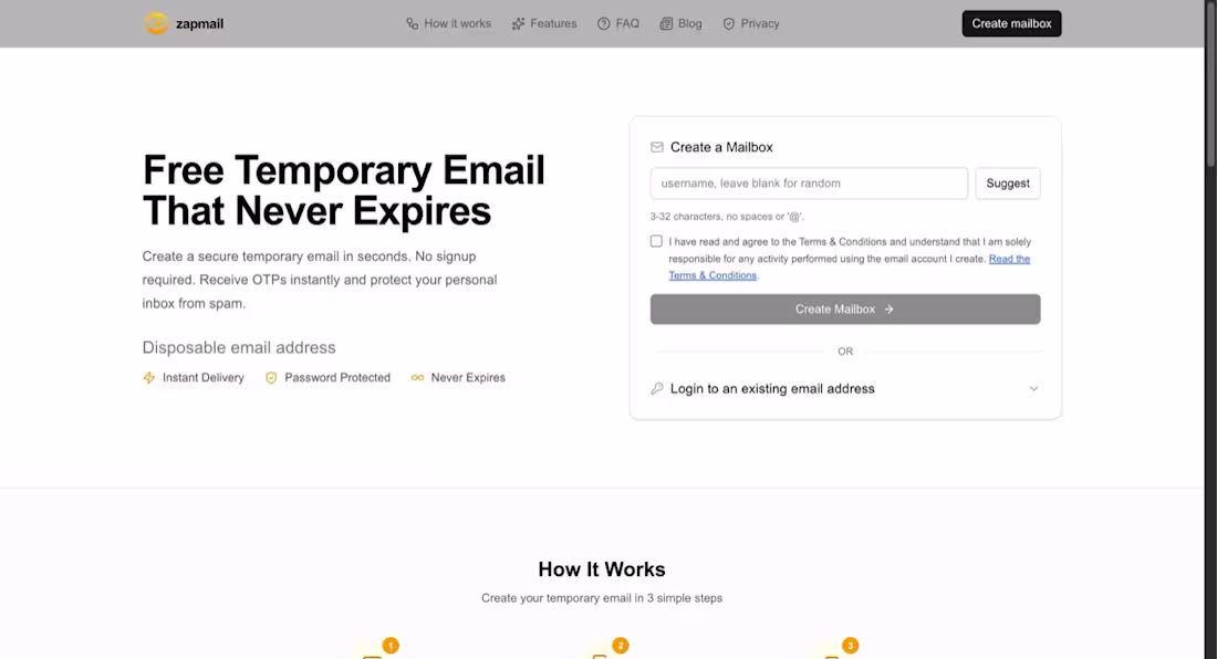 Cover image for ZapMail ,permanent disposable email SaaS.