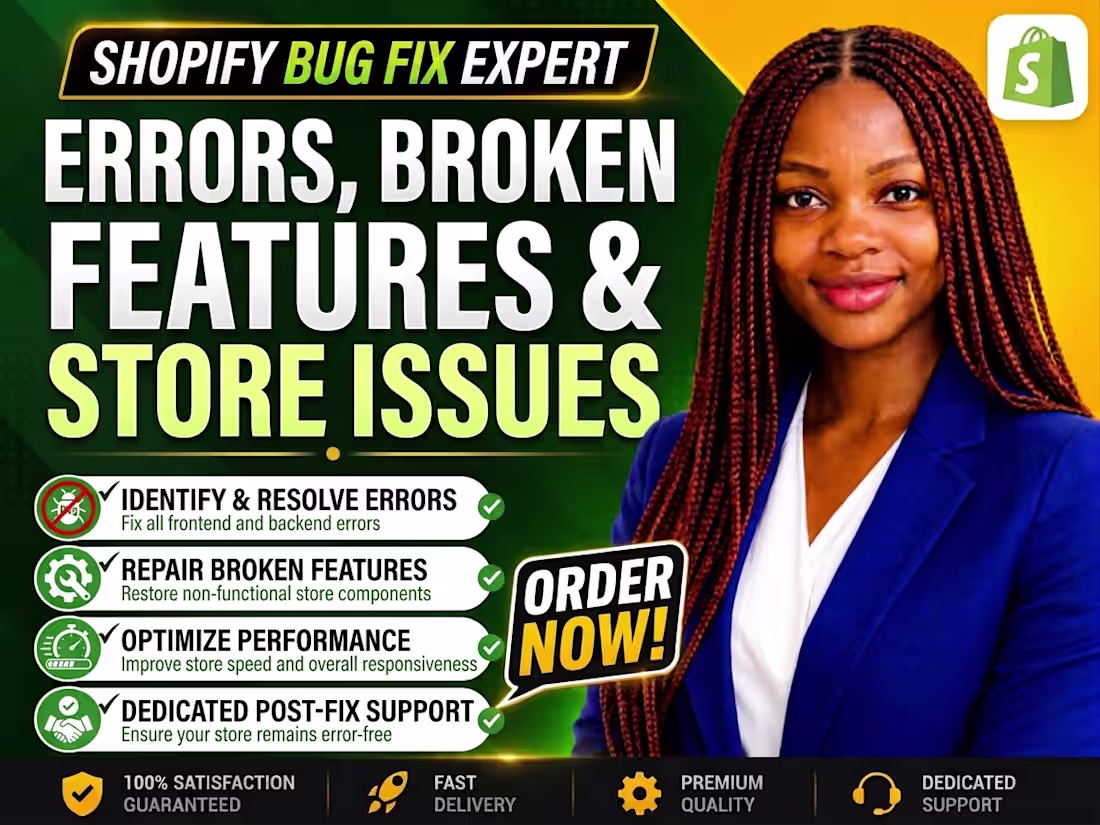 Cover image for Shopify Bug Fix Expert, Errors, Broken Features and Store Issues