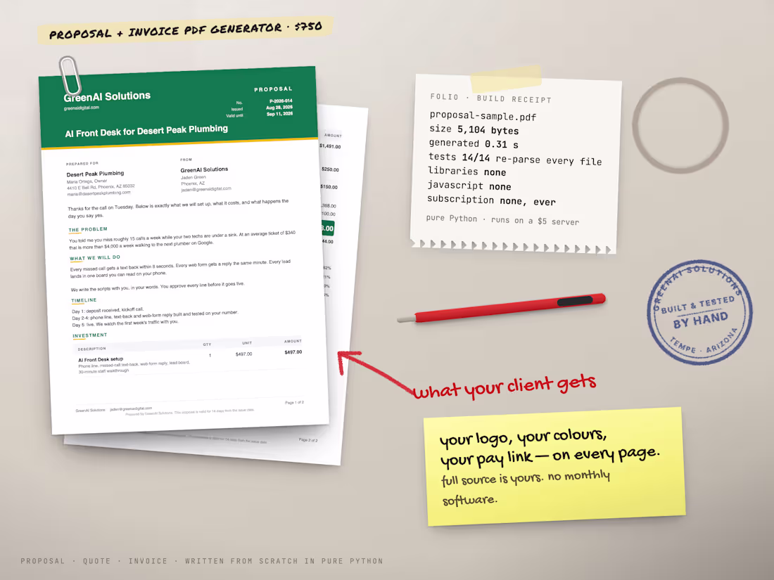 Cover image for Proposal & invoice PDF generator, built for your brand - no subs