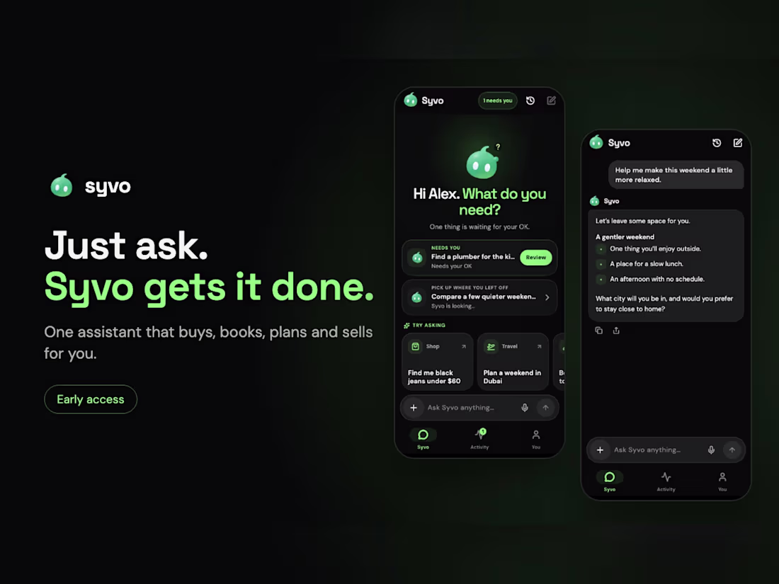 Cover image for SYVO – AI Agent App That Buys, Books and Sells for You