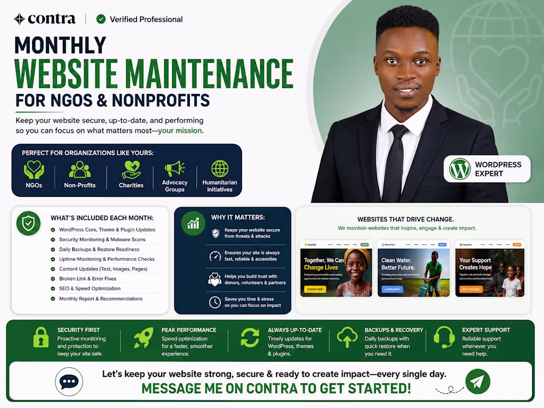 Cover image for Monthly Website Maintenance for NGOs & Nonprofits