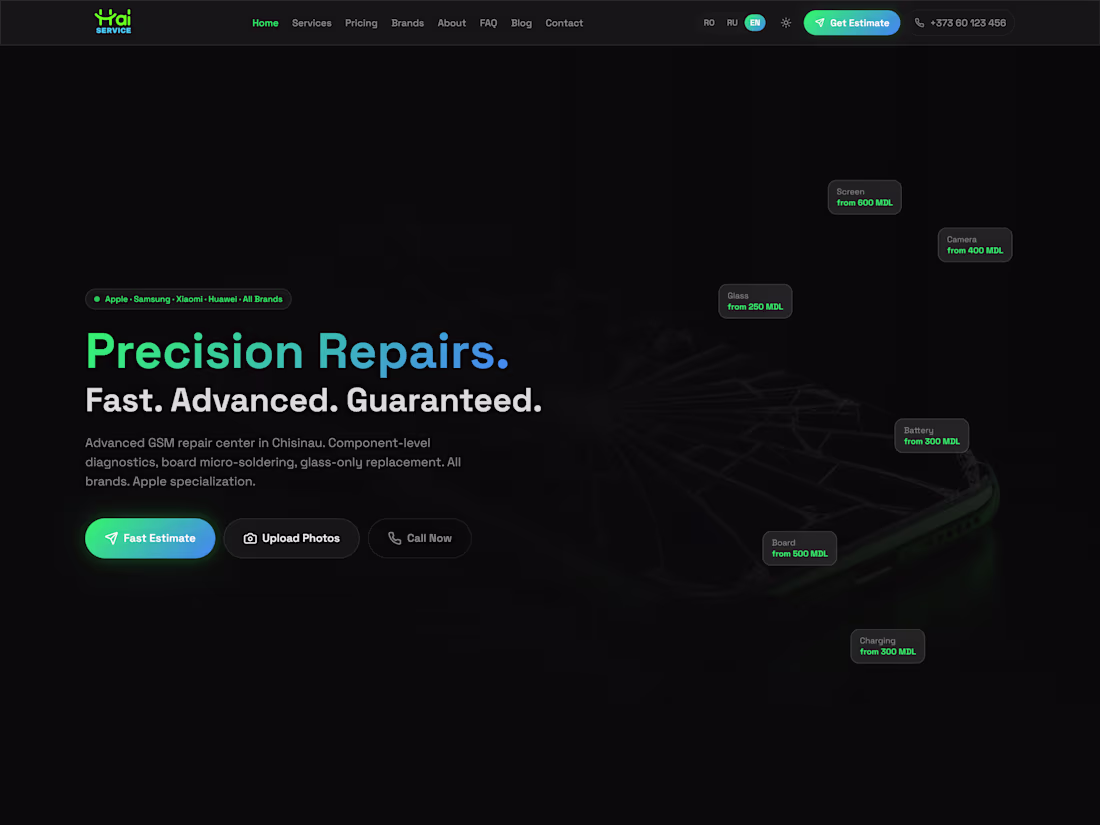 Cover image for Hai Service — Multilingual Device Repair Website