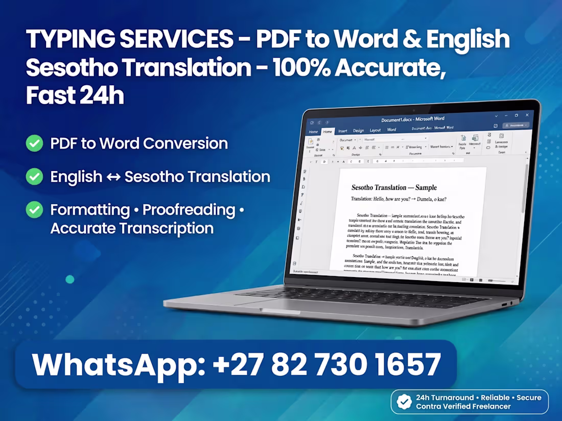 Cover image for I will type PDF to Word accurately + English Sesotho Translation