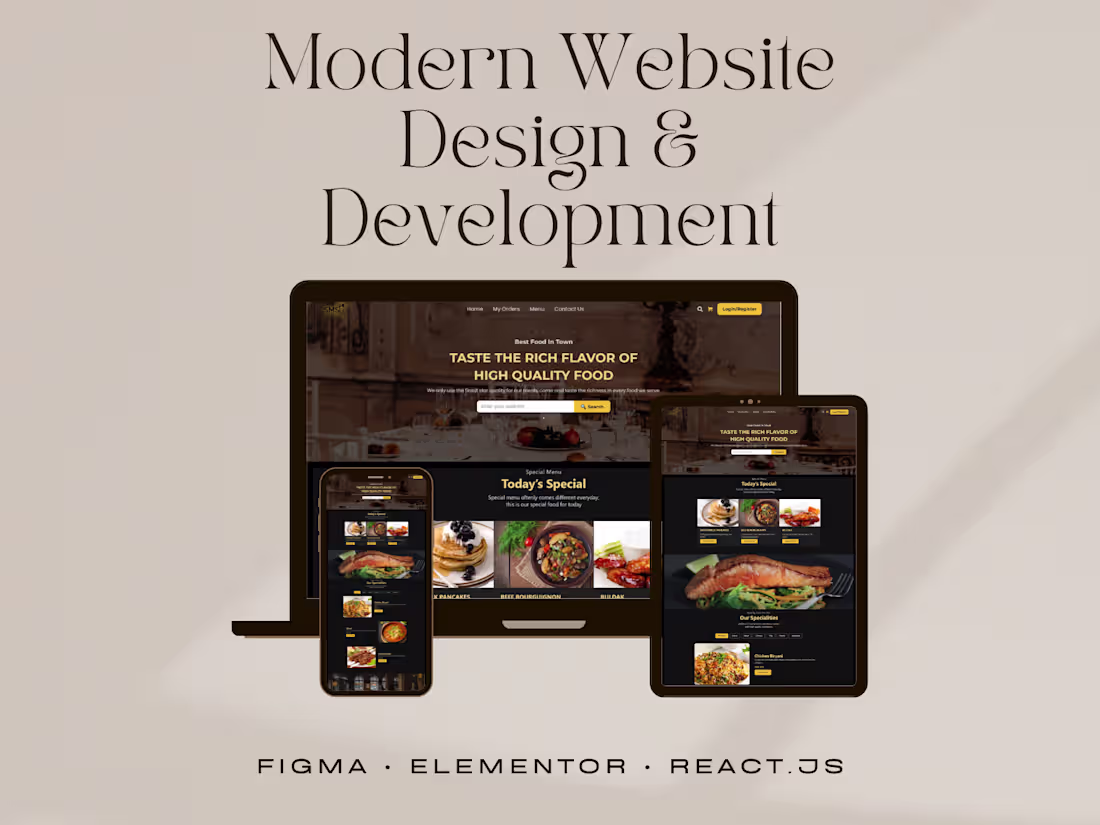 Cover image for Food Ordering System |  Figma,  Elementor & React.js