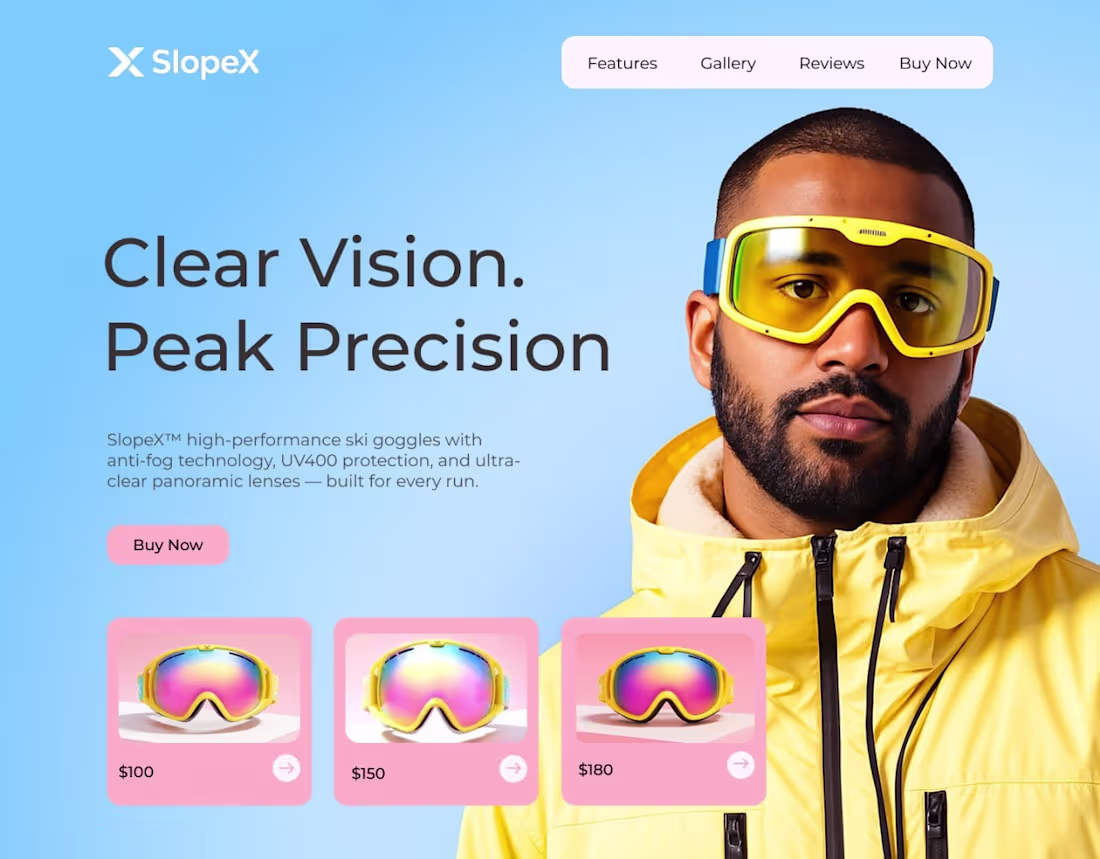 Cover image for Landing Page for SlopeX™ – Ski Goggle Brand