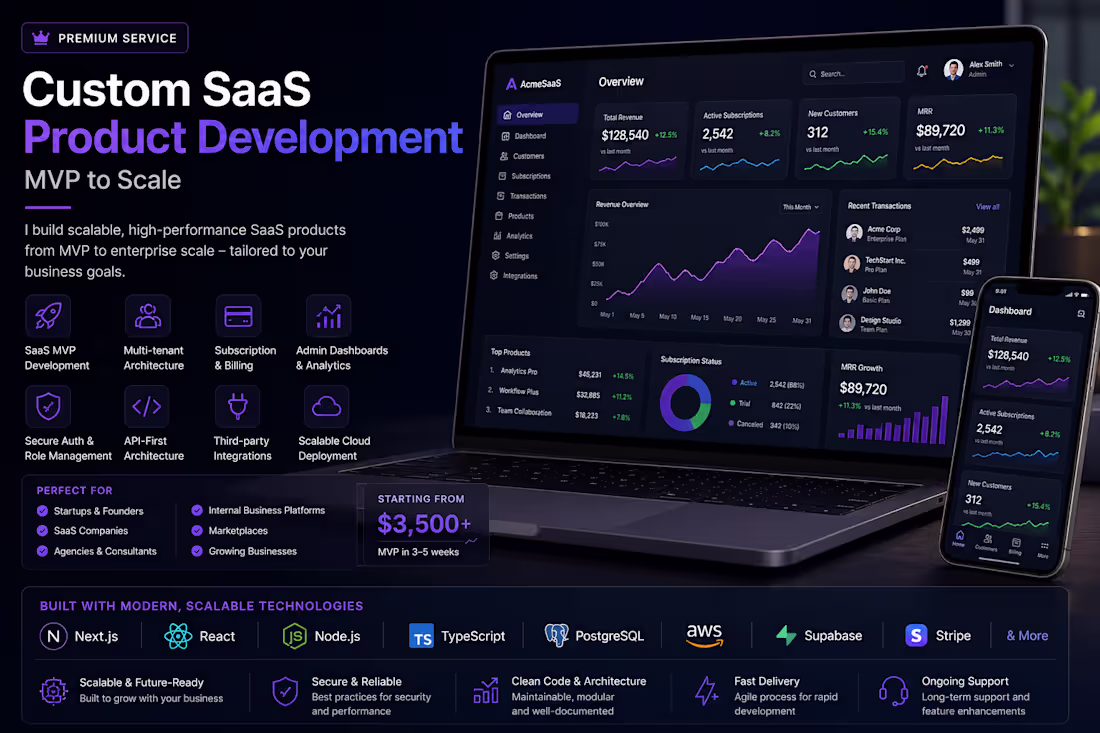 Cover image for Custom SaaS Product Development (MVP to Scale)