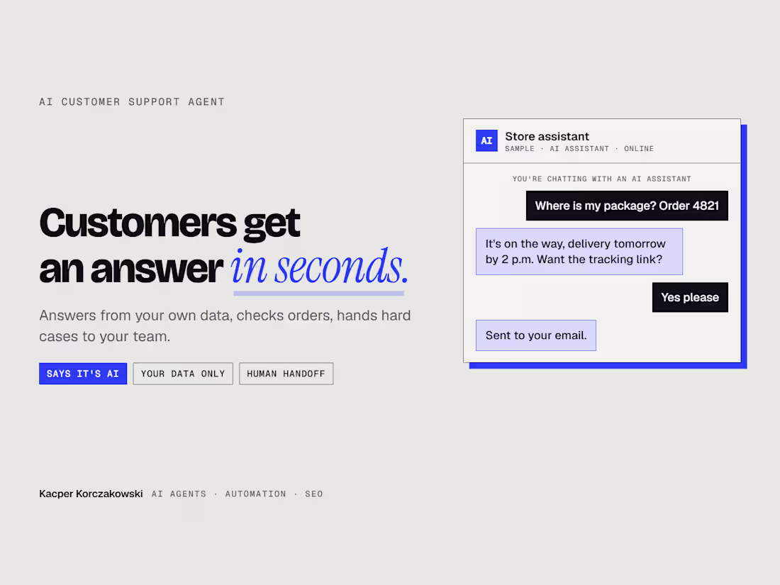Cover image for AI support agent that answers customers from your own data