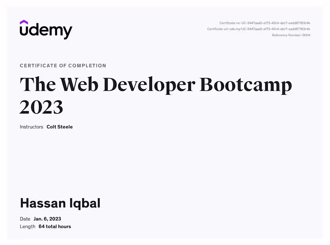 Cover image for Web Development Bootcamp 2023 - Certificate